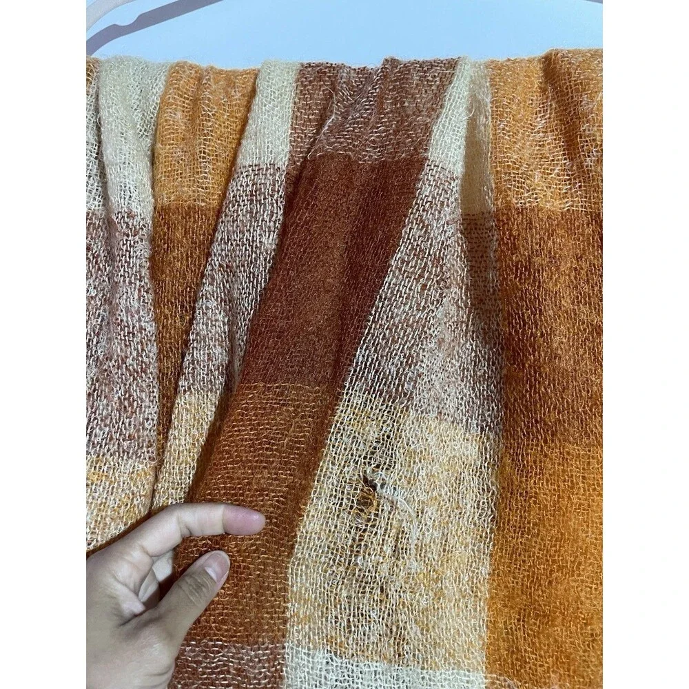 Glen Cree 100% Mohair Lap Throw Blanket Scotland Orange Yellow Plaid  78x53 READ